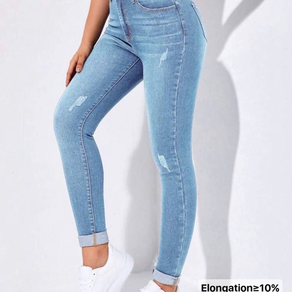SHEIN Light Blue Ripped Skinny Jeans - Picture 1 of 4